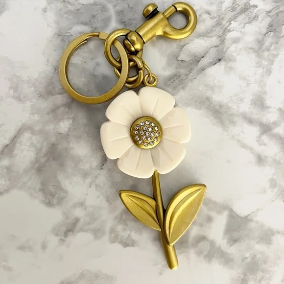 LOUIS VUITTON PadLock & Key #305 with Unbranded Gold Flower Rhinestone Key Chain - Picture 5 of 8